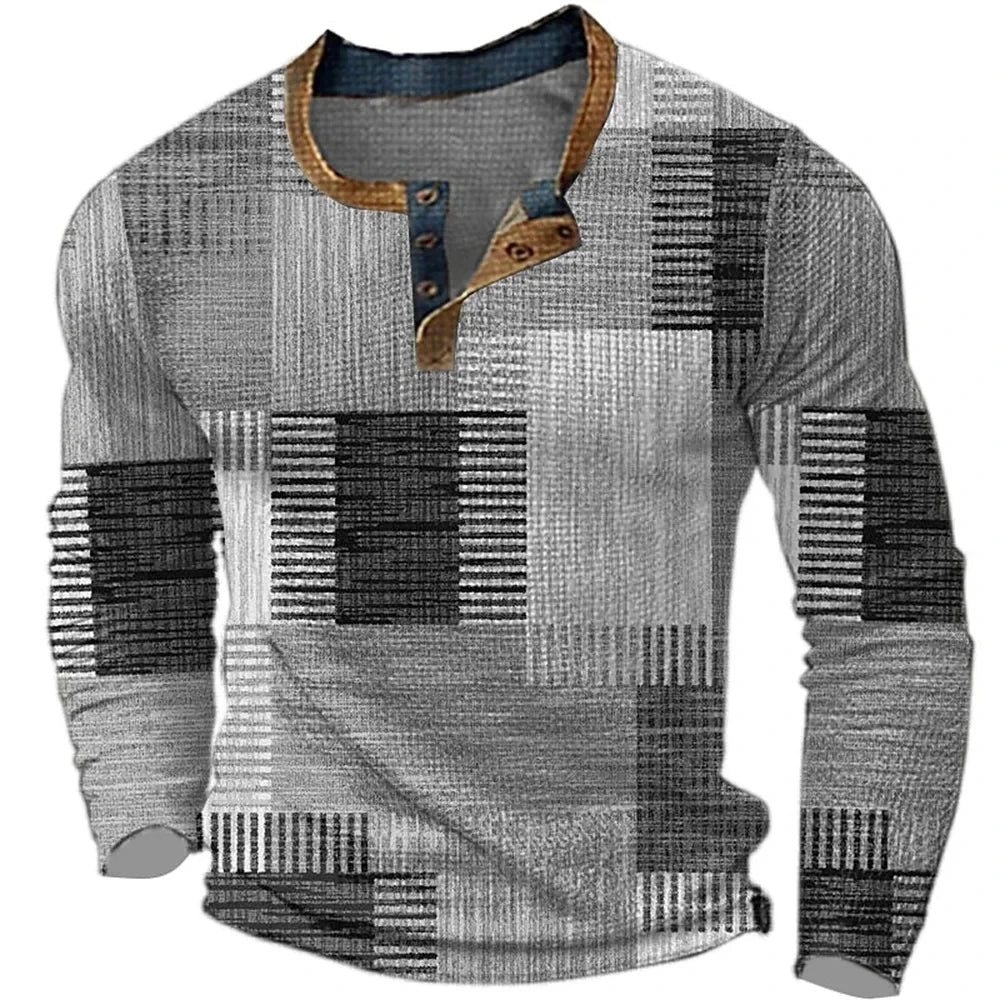 Mannenmode: casual heren sweatshirt met unieke patchwork look, comfortabele pasvorm en functionele knoopkraag.