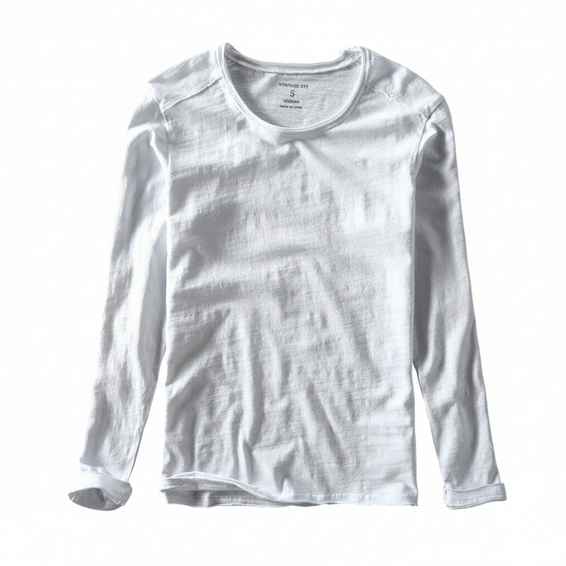Heren T-shirt Lange Mouw met vintage pasvorm en tijdloze ronde hals, ideaal voor casual herenmode.
