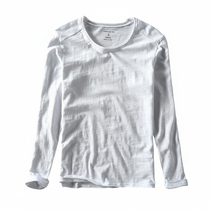 Heren T-shirt Lange Mouw met vintage pasvorm en tijdloze ronde hals, ideaal voor casual herenmode.