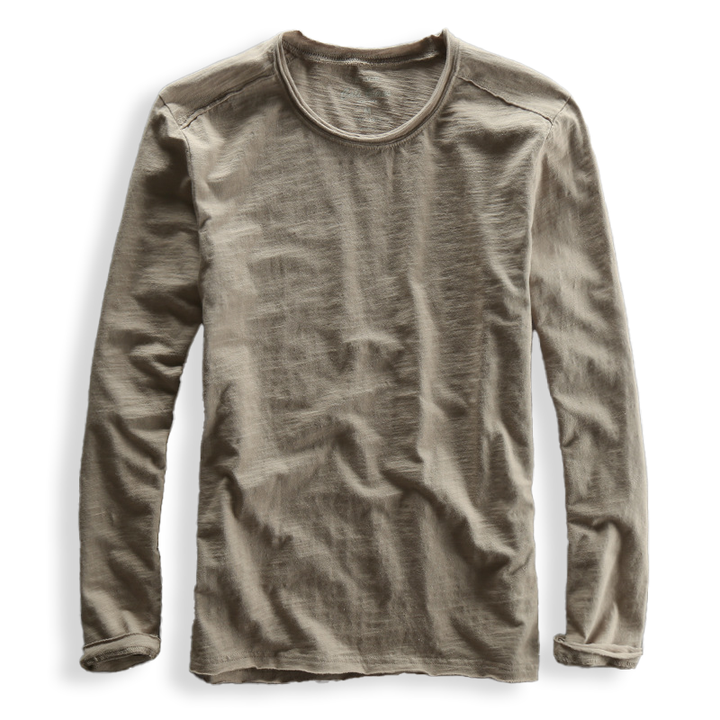 Heren T-shirt lange mouw, vintage pasvorm en ronde hals. Een comfortabel en stijlvol basic shirt voor mannen.