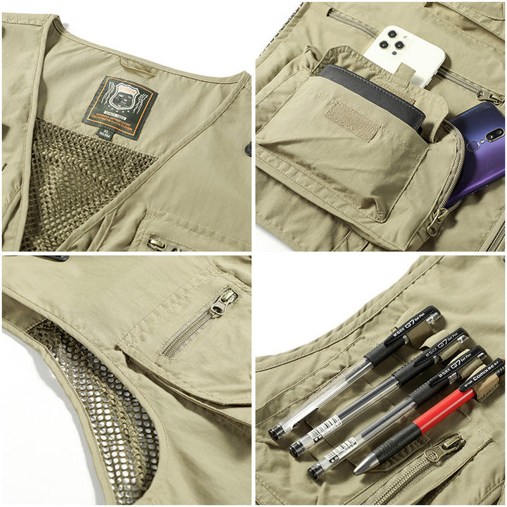 Veelzijdig tactisch heren vest op paspop, perfect voor avontuurlijke mannen en als stijlvolle streetwear kleding.