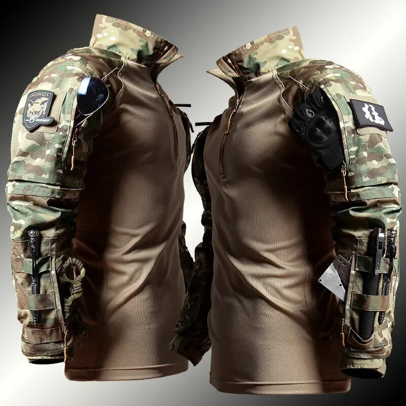 Heren tactische set met camouflagepatroon, optimale bescherming voor paintball, airsoft en outdoor training.