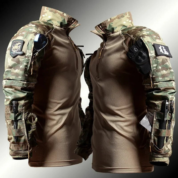 Heren tactische set met camouflagepatroon, optimale bescherming voor paintball, airsoft en outdoor training.