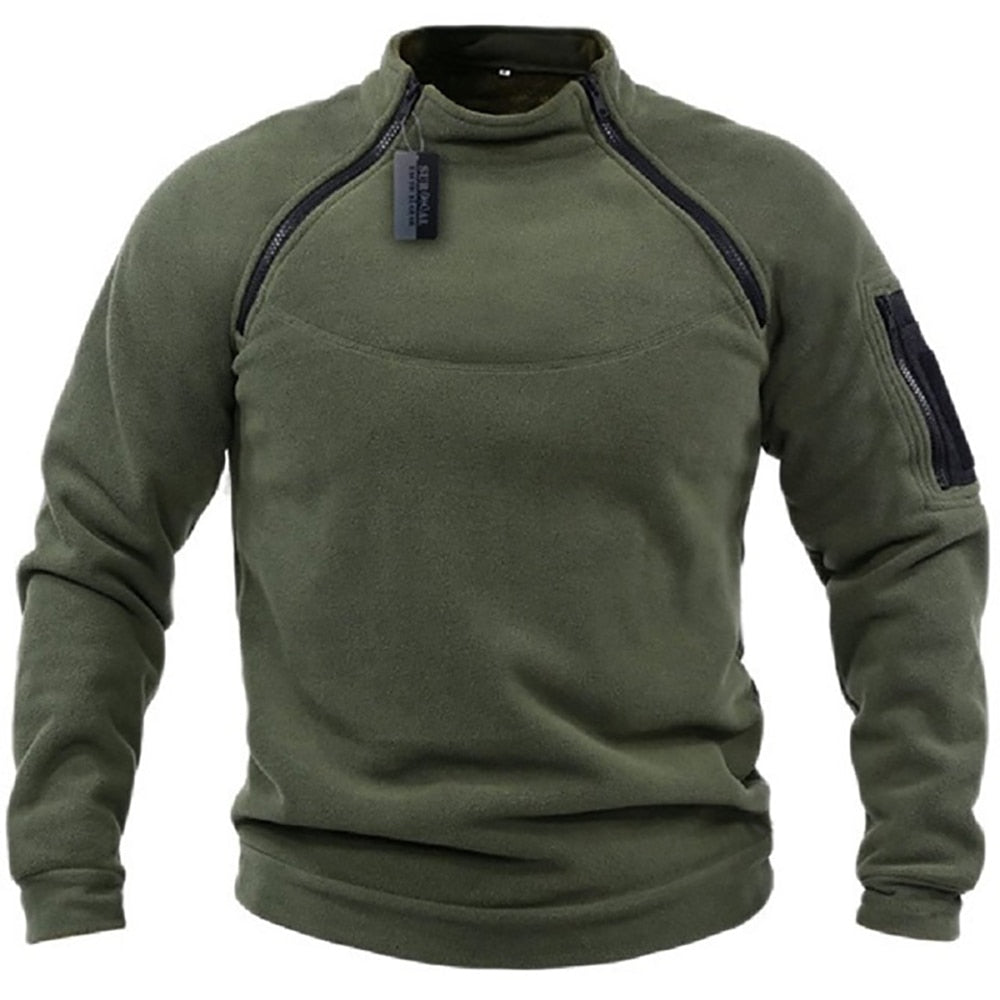 Functionele tactische heren trui in donkergrijs, robuust en warm voor alle winterse buitenactiviteiten.