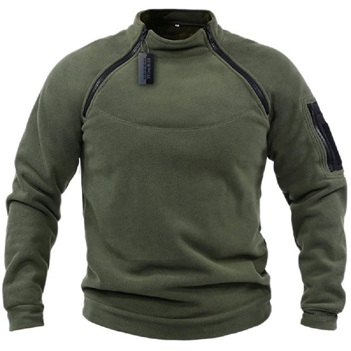 Functionele tactische heren trui in donkergrijs, robuust en warm voor alle winterse buitenactiviteiten.