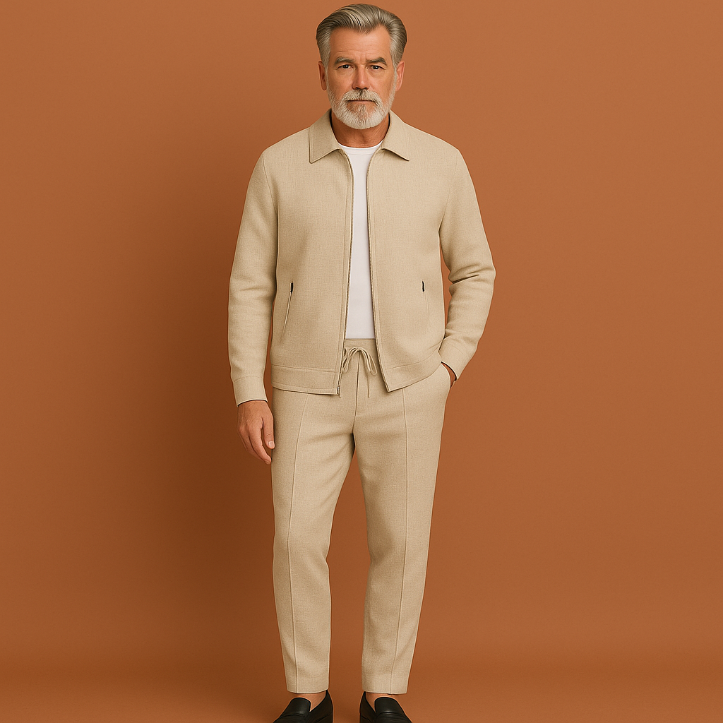 Heren trainingspak met comfortabel ritsjack en bijpassende broek, ideaal voor sport en casual vrijetijdskleding.