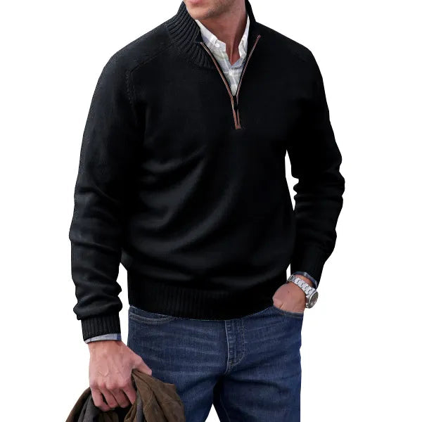 Zachte heren trui met rits, perfect voor een casual maar elegante look in mannenmode.