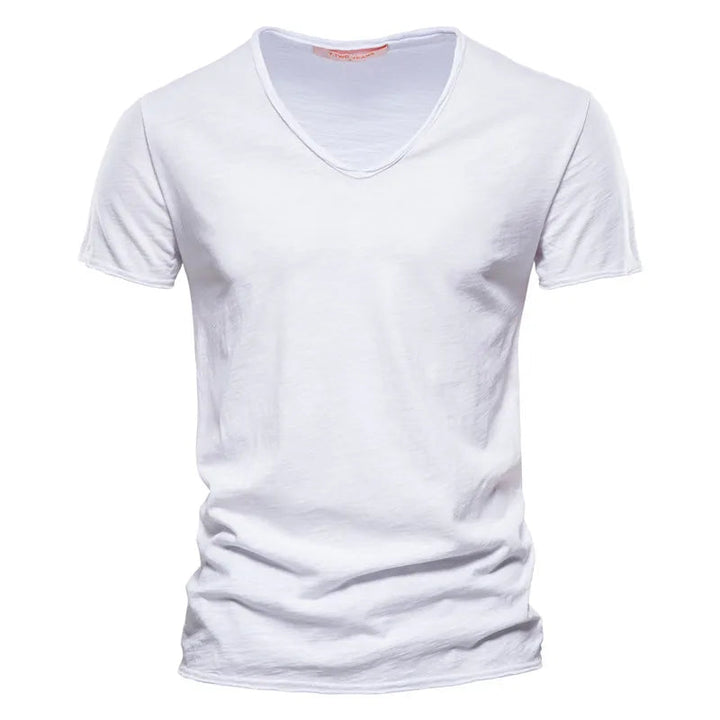 Opgestapelde basics heren shirts, benadrukt kreukvrij en comfortabel V-hals t-shirt voor elke dag.