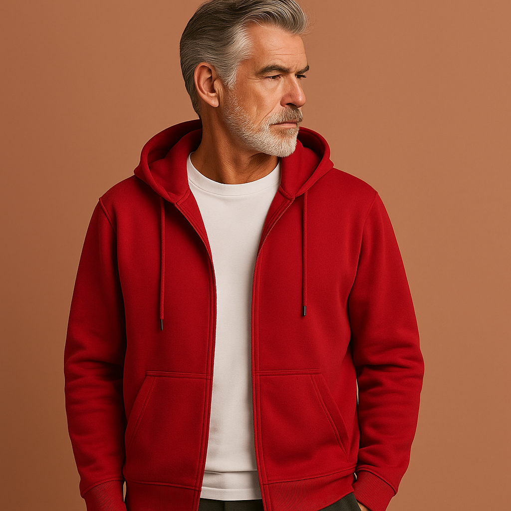 Comfortabel heren vest met rits en capuchon, zachte stof, perfect voor casual herfstmode en streetwear.