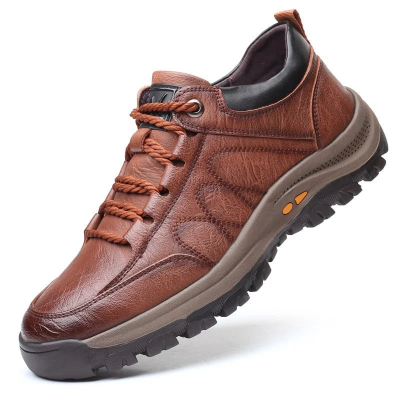 Comfortabele herenschoenen, zwart of bruin, met ergonomische zolen voor dagelijks gebruik en lange wandelingen.