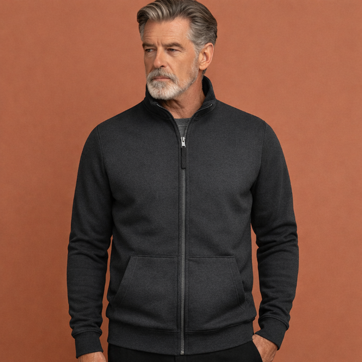 Stijlvol mannenvest met rits, warme stof en functionele zakken. Essentieel item voor casual herenmode.