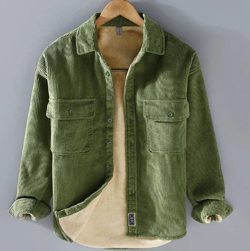 Trendy heren overhemdjack, gevoerd voor winterwarmte, geschikt voor diverse stijlen.
