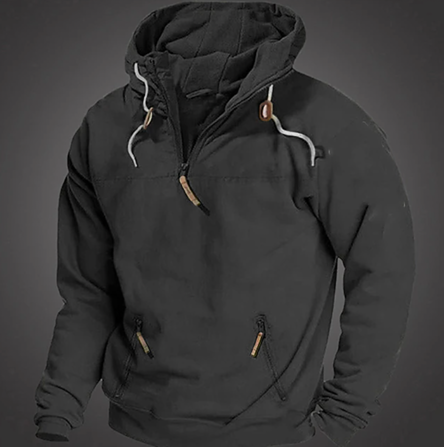Heren warme hoodie met capuchon en praktische ritszakken, ideaal voor een comfortabele en stijlvolle winterlook.