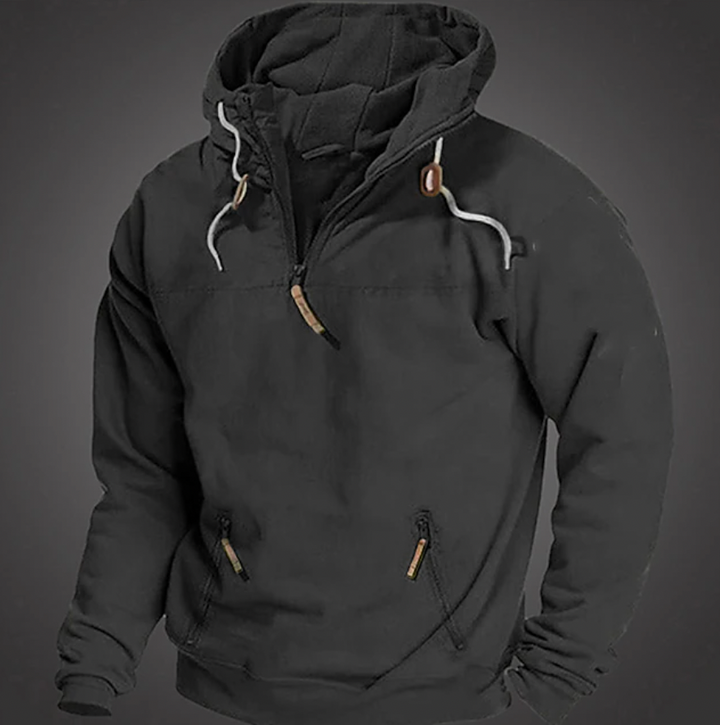 Heren warme hoodie met capuchon en praktische ritszakken, ideaal voor een comfortabele en stijlvolle winterlook.