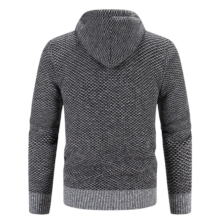 Detail van ritssluiting op warme heren hoodie met capuchon. Comfortabele voering.
