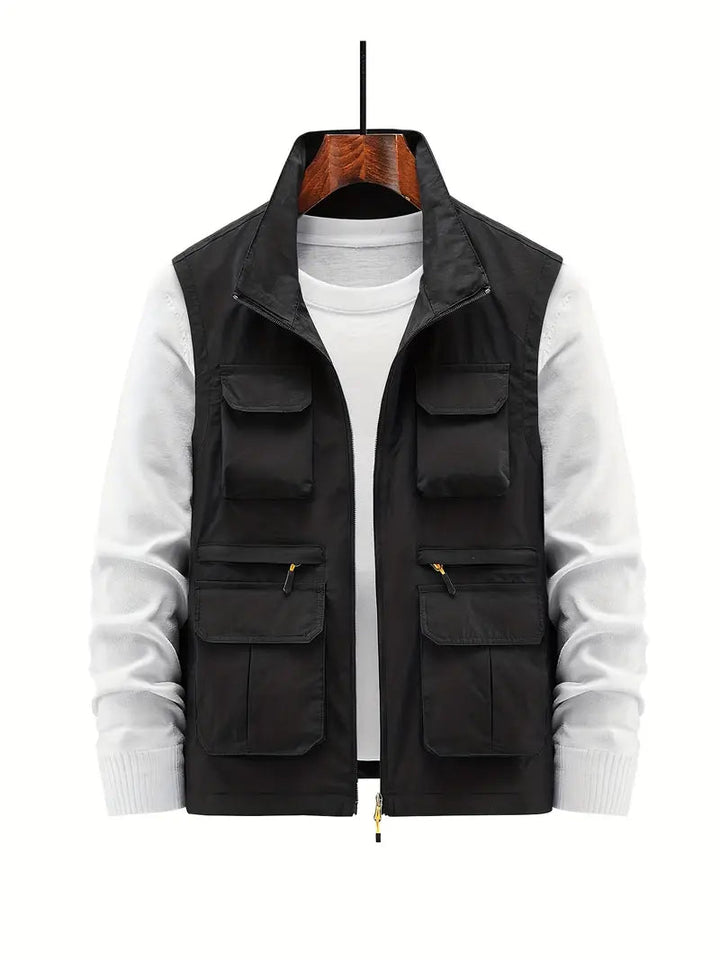 Heren waterdicht vest met ritssluiting en zakken, ideaal voor outdoor avonturen en casual gebruik. Comfortabel en functioneel.