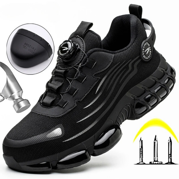 Heren werkschoenen met antislipzool en snelle draaisluiting voor optimale veiligheid en comfort op het werk.
