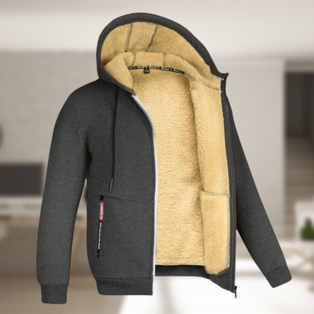 Heren winter hoodie met ritssluiting en warme voering, ideaal voor casual winterkleding.