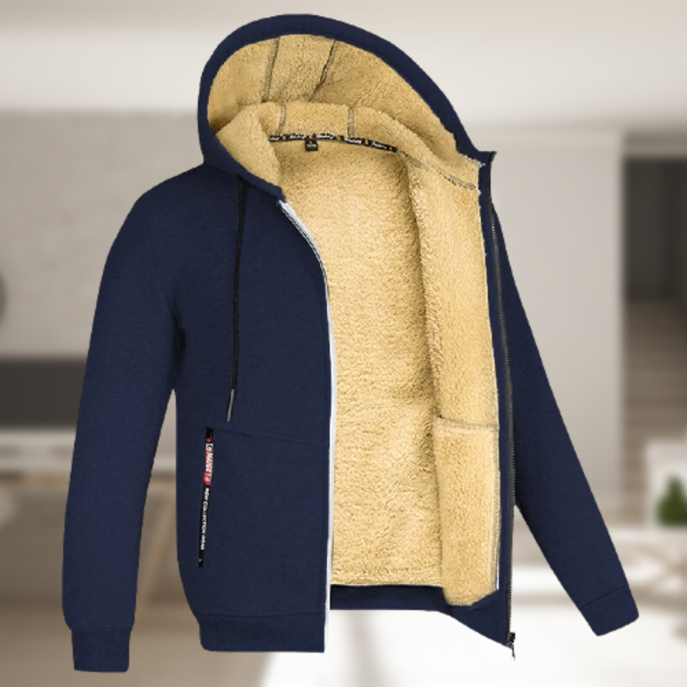 Duurzame heren hoodie met rits en voering, essentieel voor je wintergarderobe en herenkleding.