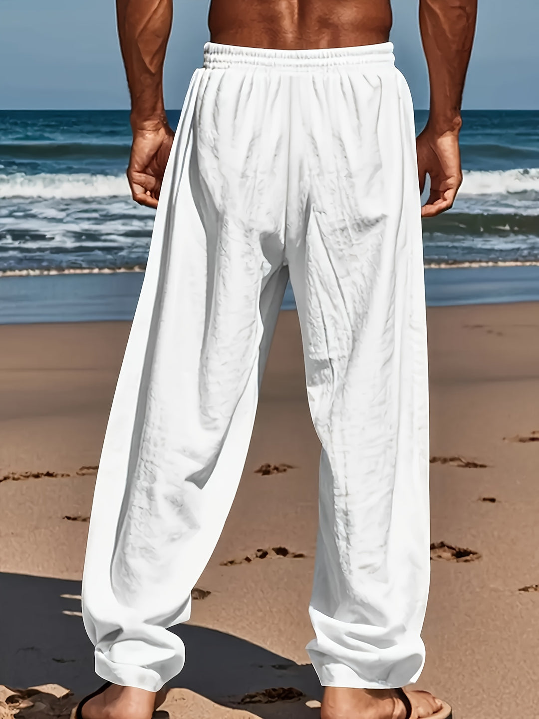 Relaxte heren zomerbroek, katoen-linnen, losse pasvorm; perfect voor yoga, strand of casual dagje uit.