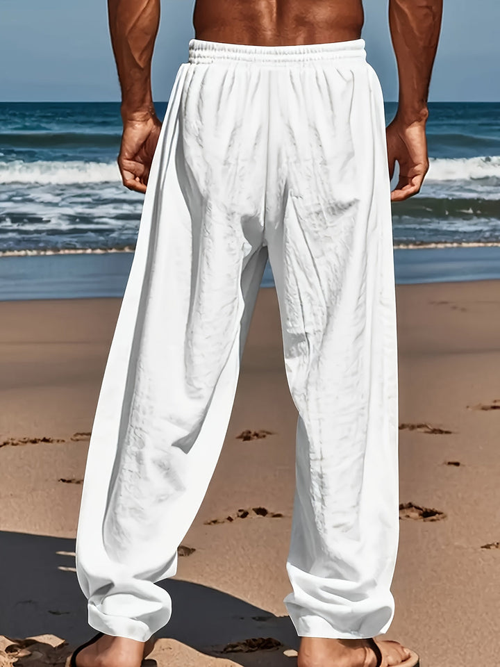 Relaxte heren zomerbroek, katoen-linnen, losse pasvorm; perfect voor yoga, strand of casual dagje uit.