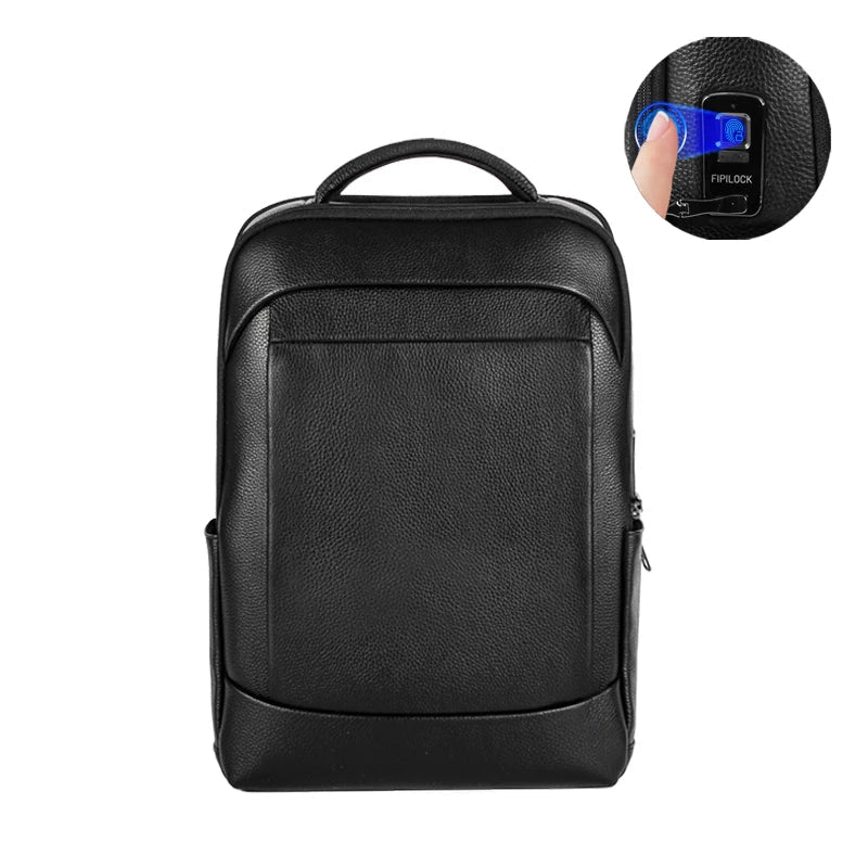 Professionele heren laptop rugzak met vingerafdrukslot. Waterafstotende zakelijke tas, anti-diefstal ontwerp.