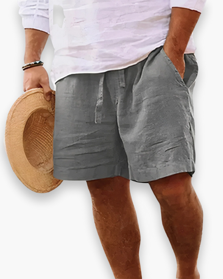 Detail van comfortabele heren zomershort, met zachte ademende stof en lichtgewicht design.