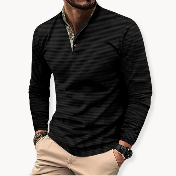 "Herenpolo, lange mouwen, contrastkraag, stijlvol design in diverse kleuren, geschikt voor casual en semi-formele gelegenhede