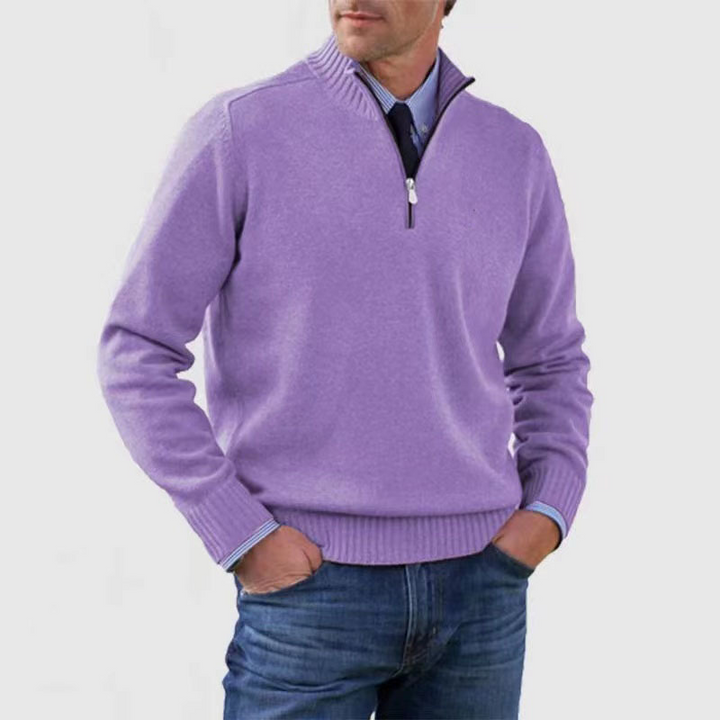 Klassieke heren trui met halve rits, een must-have voor de garderobe in de herfst/winter collectie.
