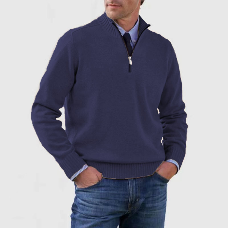Essentiële herenpullover halve rits, warme kleding voor herfst en winter, comfortabele pasvorm.