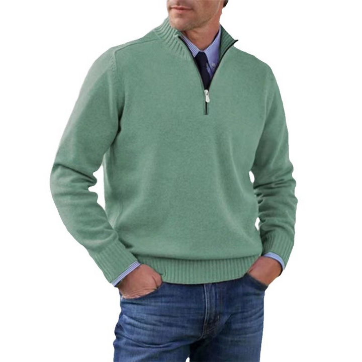 Casual herenpullover met halve rits, tijdloze mannenmode die warmte en elegantie combineert.