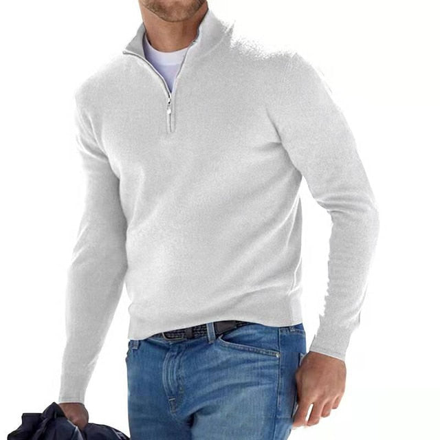 Hoogwaardige herenpullover: V-hals, halve rits. Een must-have voor casual én formele looks.