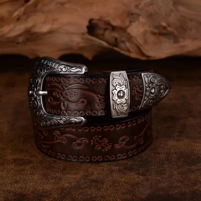 Herenriem met elegante gegraveerde gesp, perfect voor een tijdloze cowboystijl look.