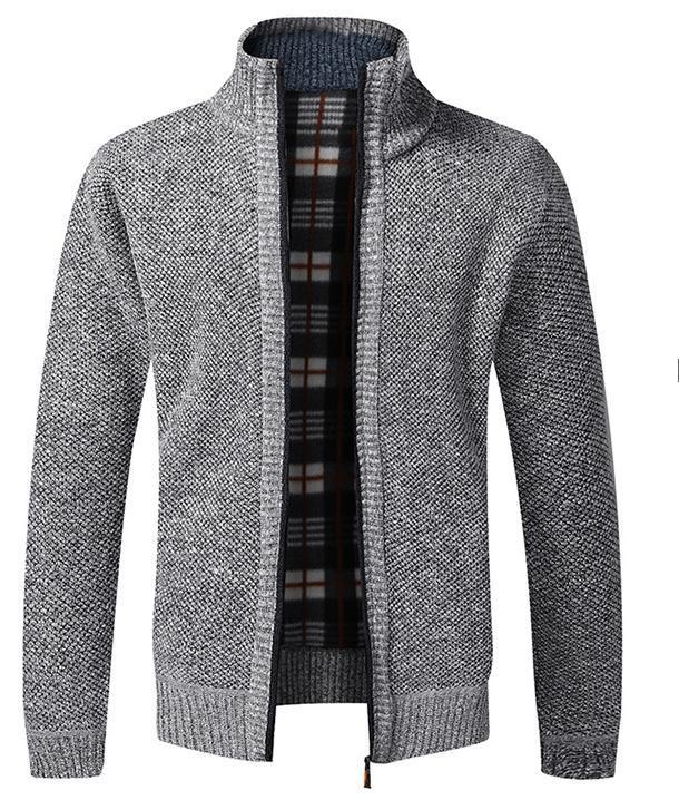 Zachte textuur van een gebreid herenvest met kraag, voor extra warmte en modieuze stijl.