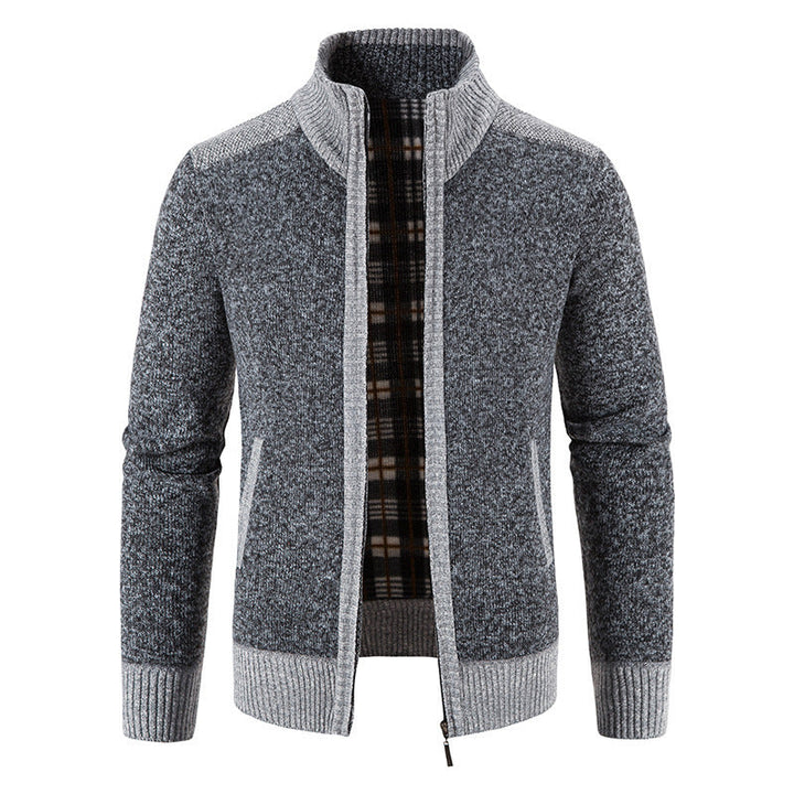 Comfortabel herenvest met kraag, zacht gebreid, perfect voor koude winterdagen.