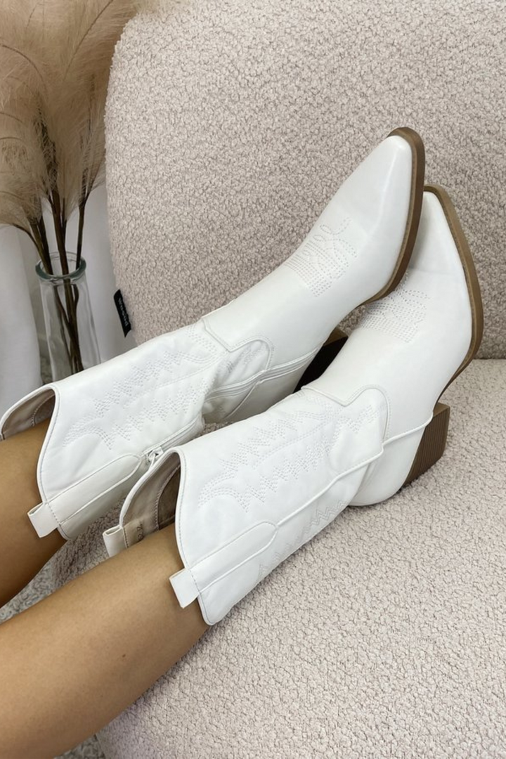 Trendy western cowboylaarzen voor dames met hoge schacht. Modieuze vrouwenschoenen.