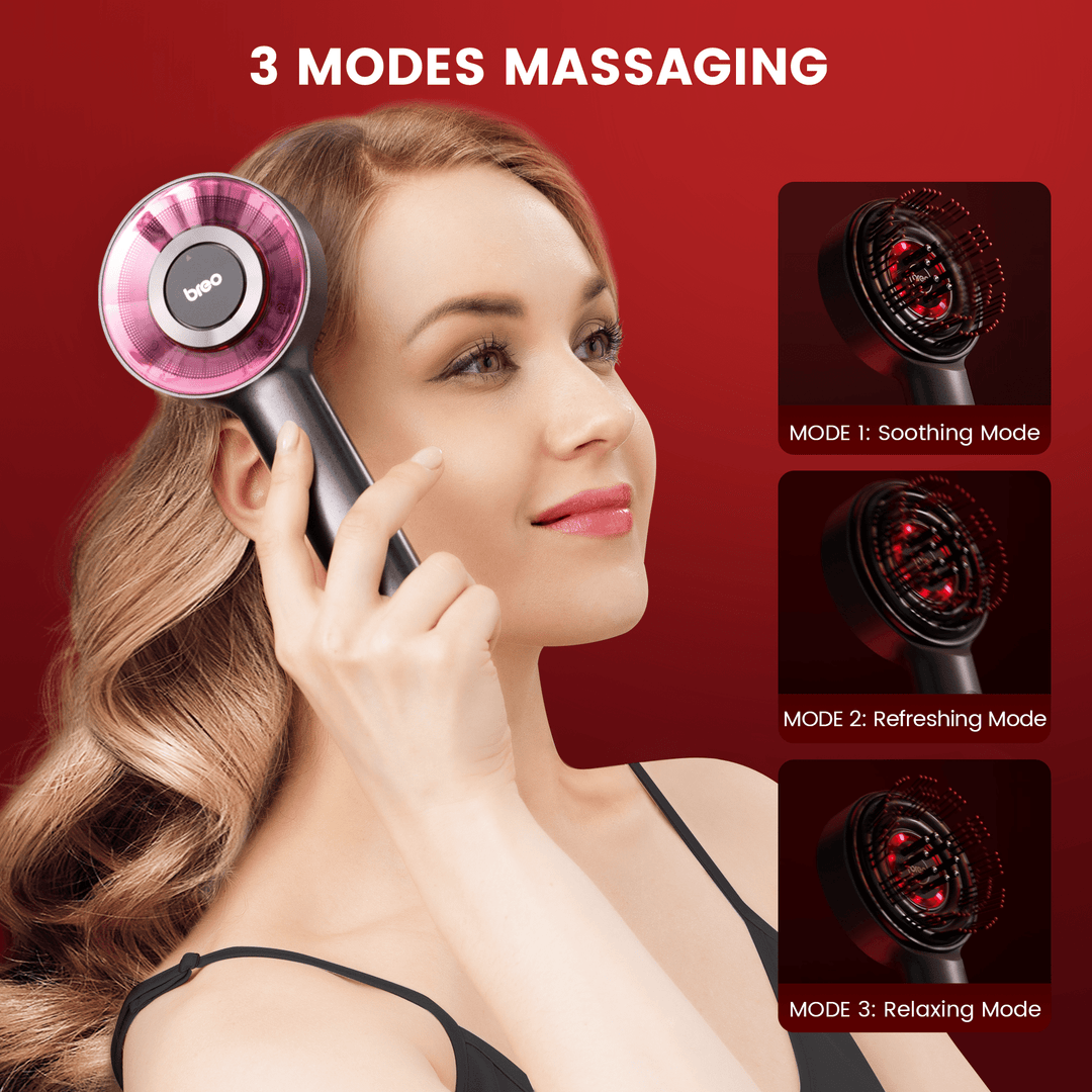 "Hoofdhuid massager borstel met rode lichttherapie, stressverlichtend voor gezonder haar, compacte groene borstelkop"