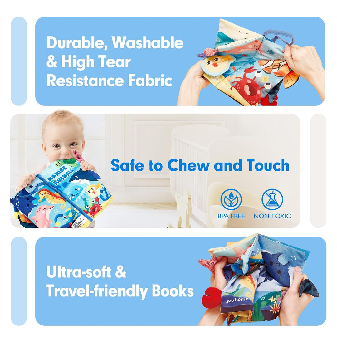 Hoog contrast Montessori voelboek, zwart-witte patronen, zacht baby speelgoed, sensorische en motorische stimulatie