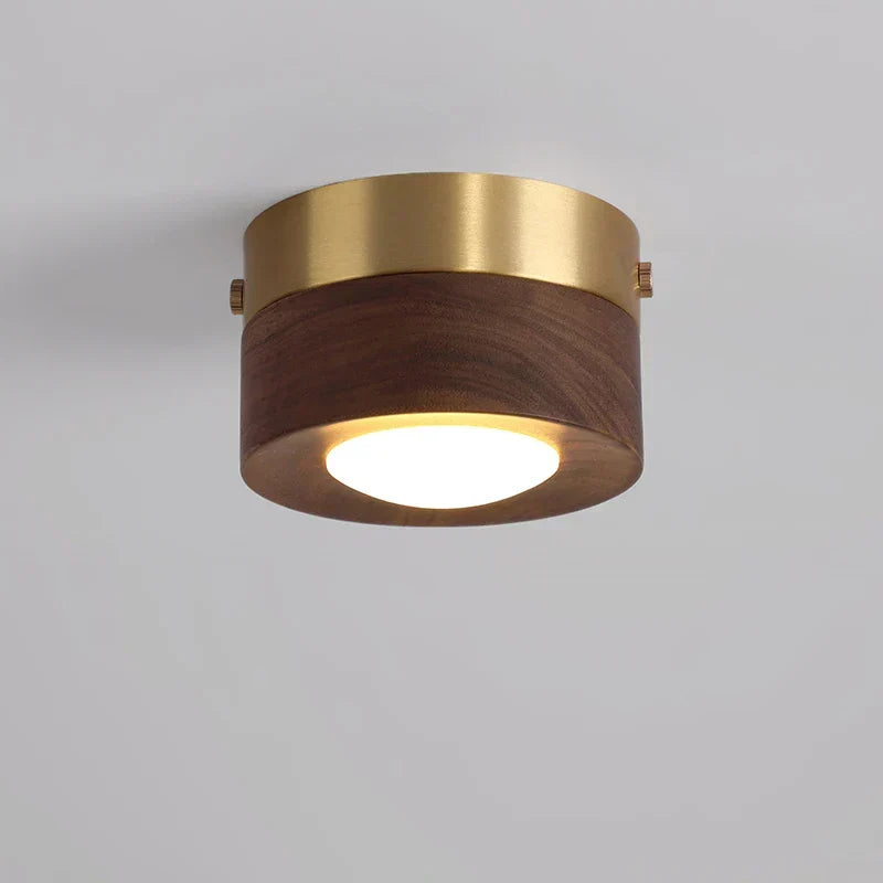 Stijlvolle walnoothouten LED plafondlamp, efficiënte verlichting voor een natuurlijk wooninterieur.