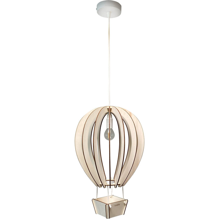 "Houten luchtballon hanglamp kinderkamer 3D design, blank hout, creëert magische schaduwen, decoratief en duurzaam"