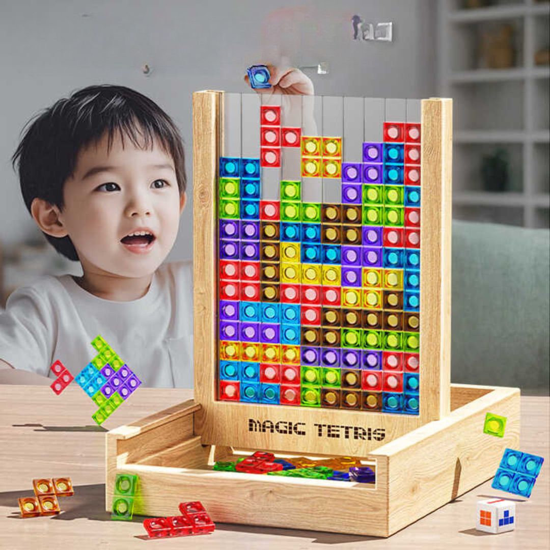 Milieuvriendelijk houten Tetris puzzelspel, duurzaam cadeau voor logisch denken en urenlang speelplezier.