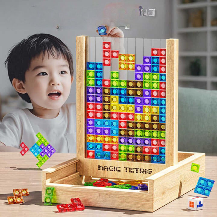 Milieuvriendelijk houten Tetris puzzelspel, duurzaam cadeau voor logisch denken en urenlang speelplezier.