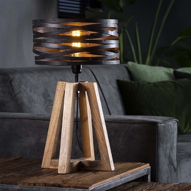 Industriële houten lamp aan muur, natuurlijke afwerking, flexibele LED-verlichting. Rustieke charme voor elk interieur.