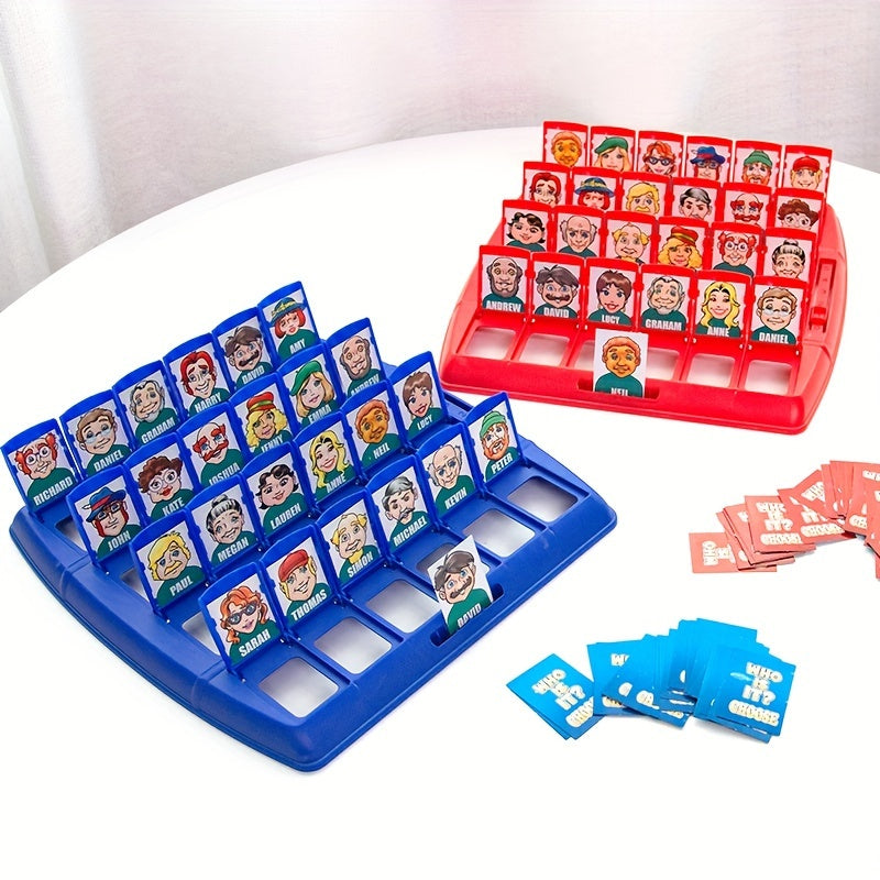 "Interactief bordspel 'Wie Is Het?' met kleurrijk speelbord en kaarten, ideaal voor gezinnen en vrienden, eenvoudig op te zet