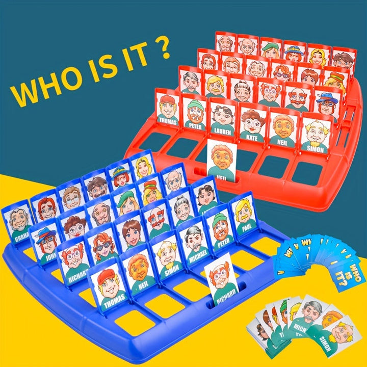 "Interactief bordspel 'Wie Is Het?' met kleurrijk speelbord en kaarten, ideaal voor gezinnen en vrienden, eenvoudig op te zet