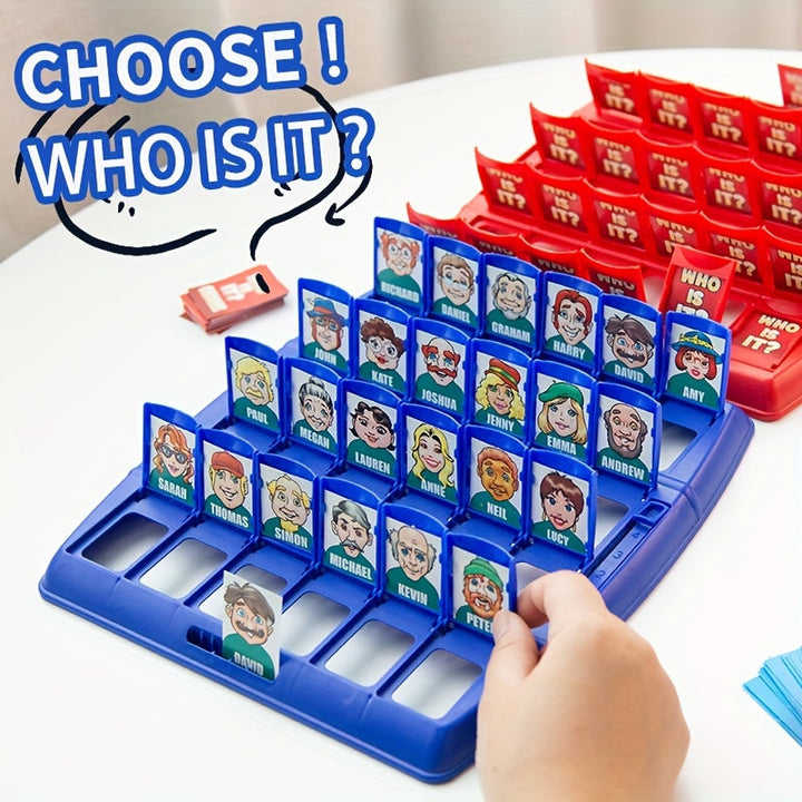 "Interactief bordspel 'Wie Is Het?' met kleurrijk speelbord en kaarten, ideaal voor gezinnen en vrienden, eenvoudig op te zet