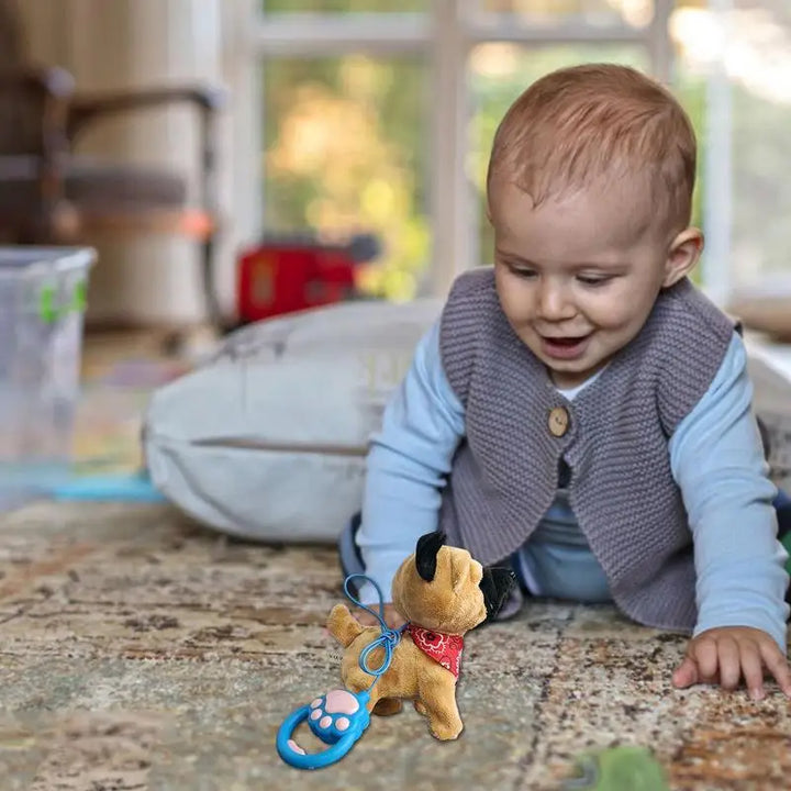 "Interactieve pluchen puppy beige-bruin, elektronisch speelgoedhond met afstandsbediening en riem, kinderspeelgoed."
