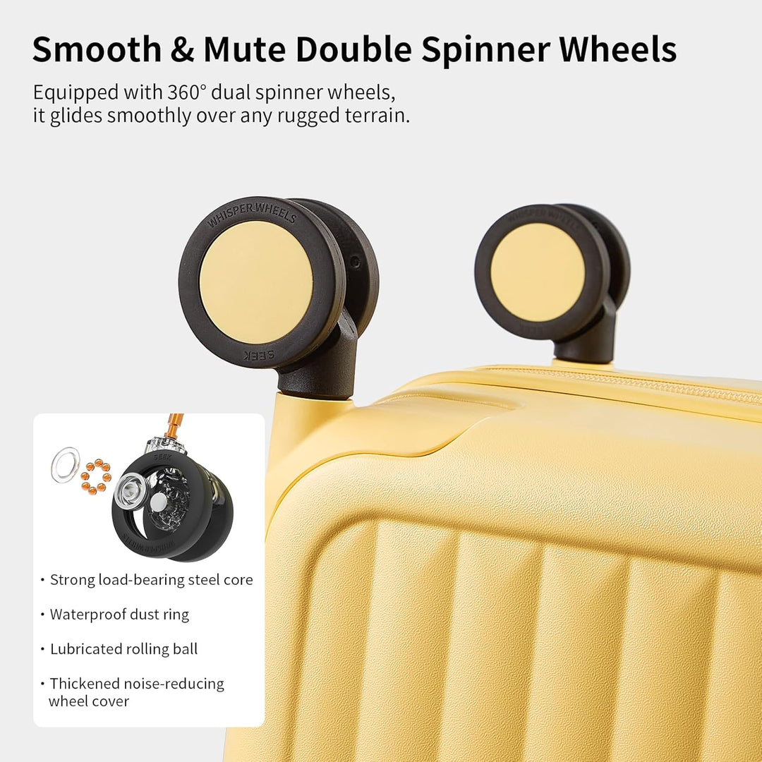 Trendy kaasgele harde koffer, 8 spinnerwielen, grote capaciteit voor al je vakantiespullen.