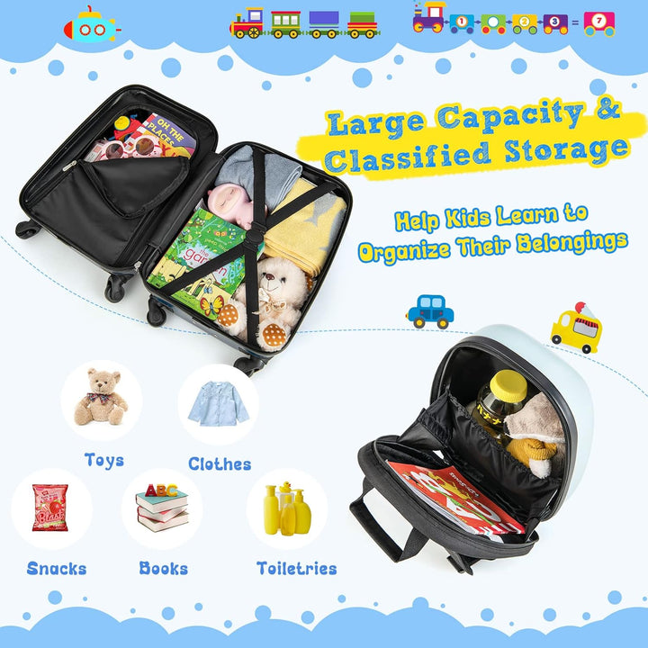 Kinderbagage set: harde koffer en rugzak in helikopterthema, klaar voor elk avontuur.