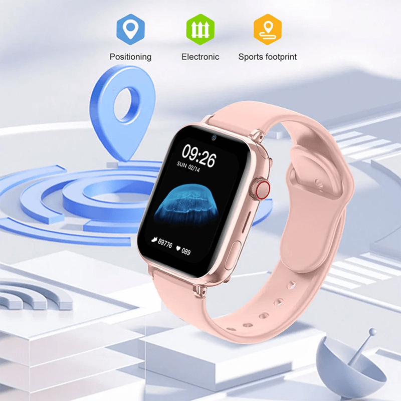 Waterdicht kinder smartwatch met 4G, GPS en videobellen, ideaal voor actieve kinderen.